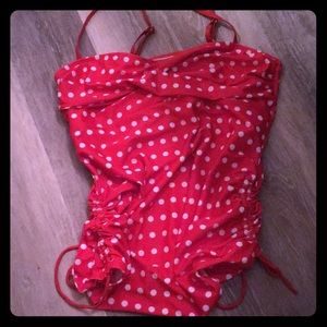 ❤️2 piece Swimsuit! Tankini Red with White Polka Dots & red bottoms